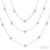10 Ctw Bezel Set Round Cut Diamond 60-Inch Long Station Necklace in 14K White Gold